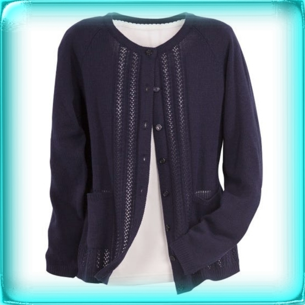 National Navy Blue Classical Cardigan sweater petite small PS